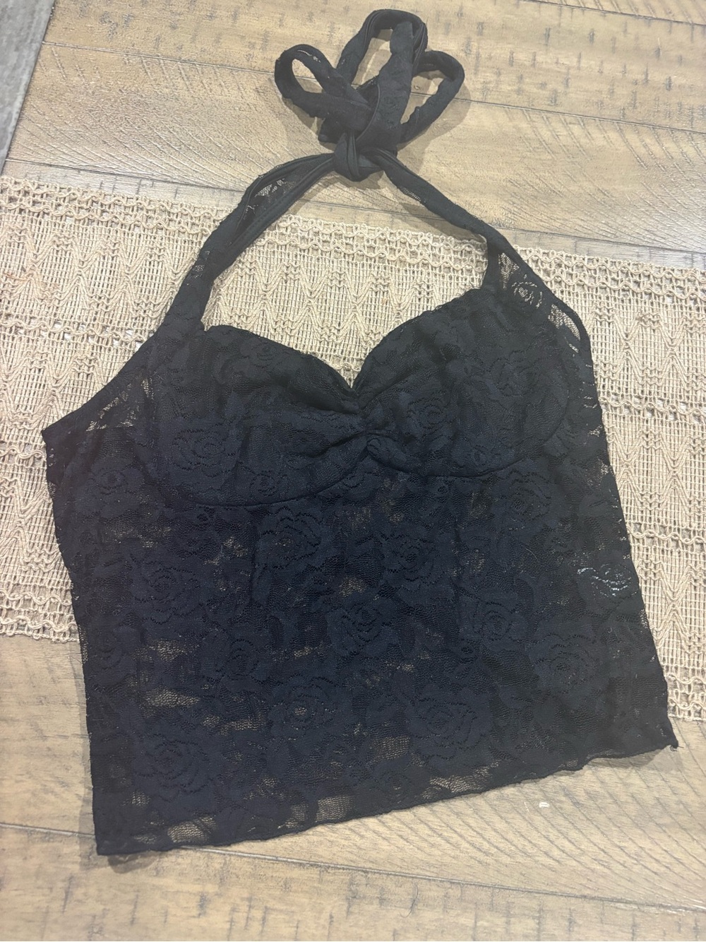 New! SHEIN Black Lace Halter Crop Tank Top - medium